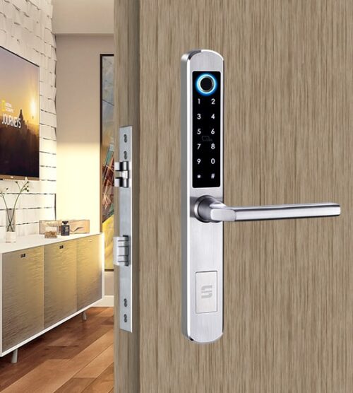 cerradura-digital-A210-scanavini-bluetooth-huella-digital-uso-instalada Cerradura digital A210, tecnología bluetooth para acceso principal en residencia, instalado en puerta