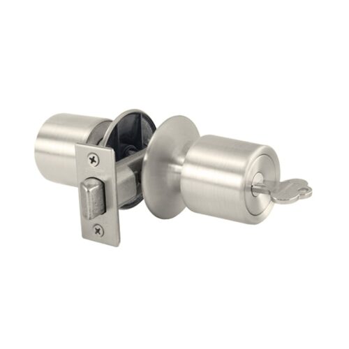 Cerradura de Pomo, uso oficina, cocina o patio con cilindro en ambos pomos, backset de 60 mm color acero inoxidable