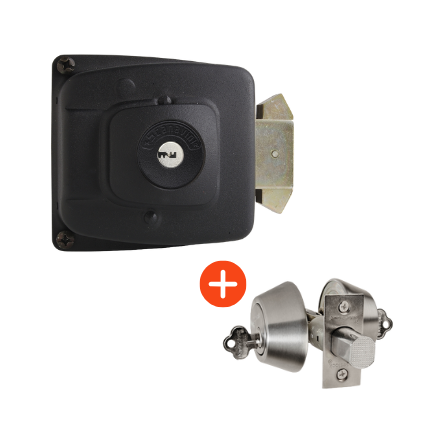 3 Combo cerradura de sobreponer 2090 + Cerrojo AX70 con cilindro en ambos lados