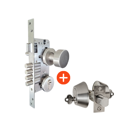 Combo Cerradura Principal + Cerrojo AX70 con cilindro en ambos lados