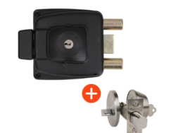 Combo cerradura de sobreponer 2002 + Cerrojo AX74 Cilindro exterior, Seguro interior.
