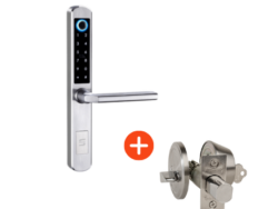 4 Combo de cerradura digital A210 + Cerrojo AX74 Cilindro exterior, Seguro interior.